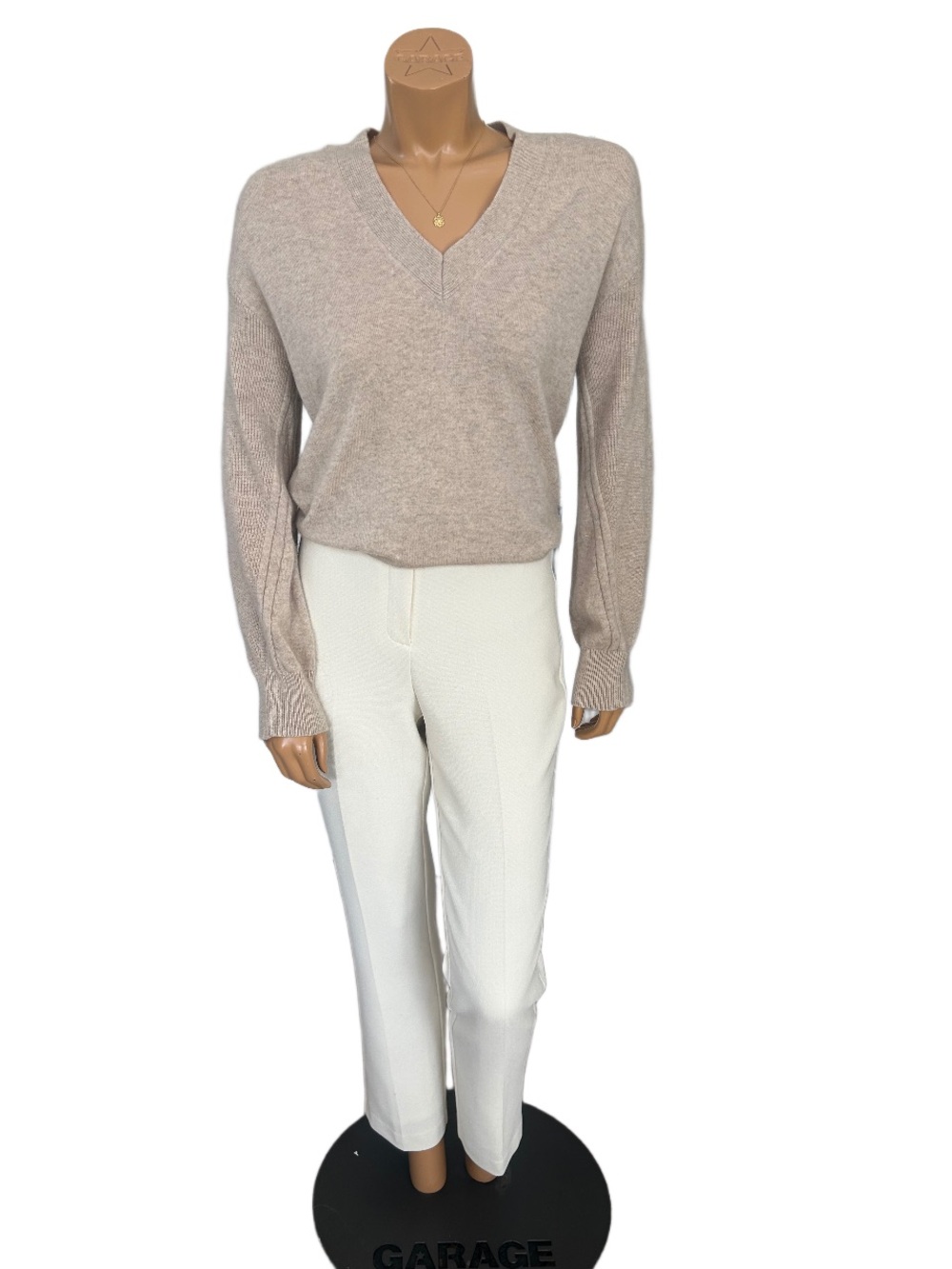Magaschoni Womens V-Neck Cashmere Sweater in Light Taupe